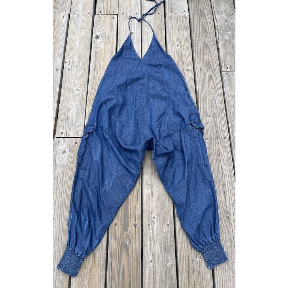 Buddha Pants Savannah Women's S Blue Denim Harem Jumpsuit Romper Pants